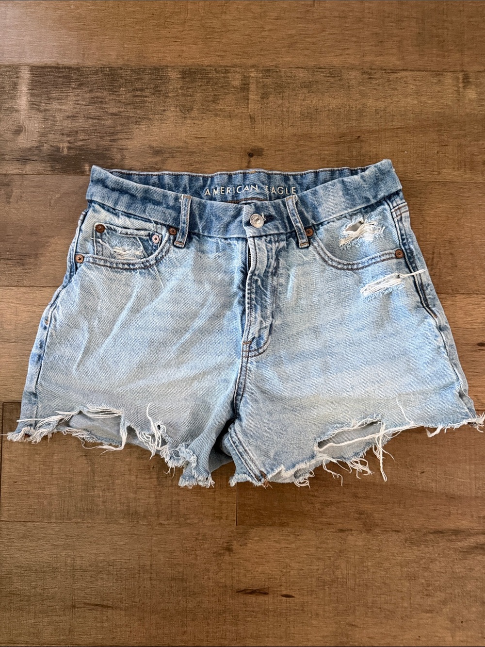 American Eagle Outfitters Light Blue Distressed Denim Shorts